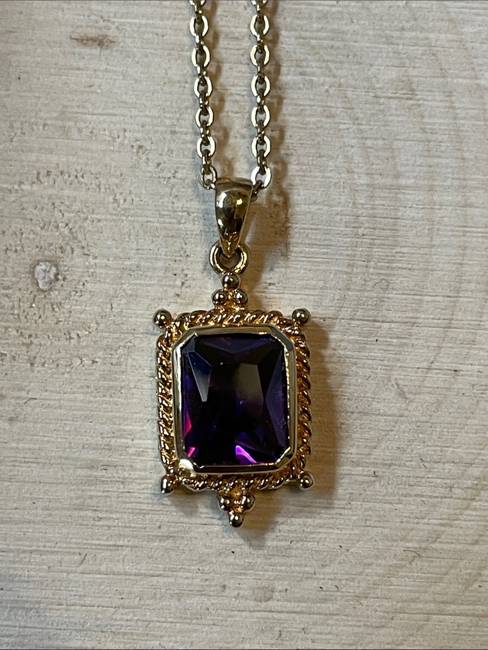 Gold Vermeil Pendant Necklace with Purple Gemstone